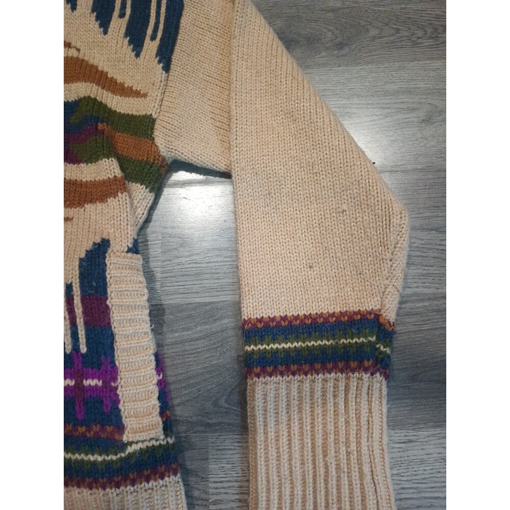 Eddie Bauer Hand Knit Shawl Cardigan Sweater M Aztec Southwest Wool Alpaca - Picture 5 of 13